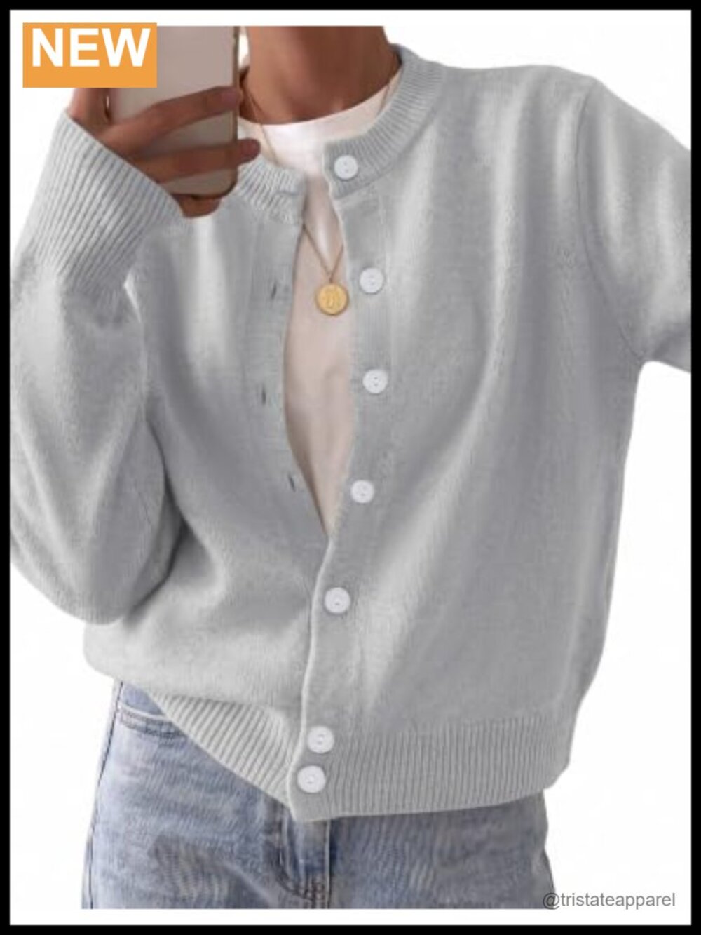 Wool Blend Chunky Knit Cardigan Women Crew Neck Button Down